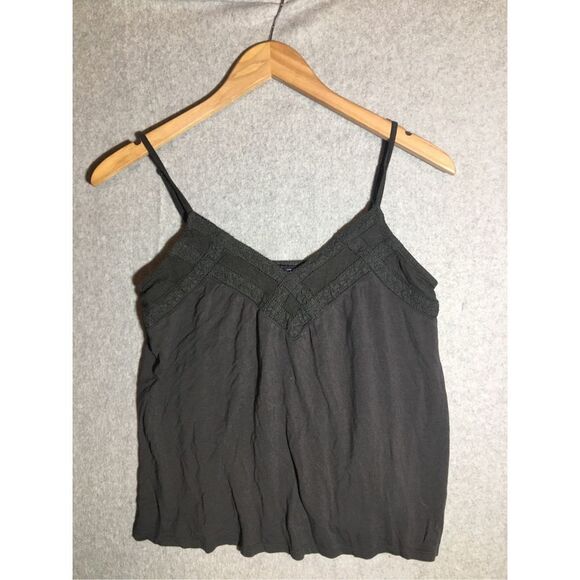American Eagle Outfitters Tops - Womens American Eagle Tank Top Y2K 2000s lace trim Vintage Grey V Neck Casual